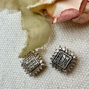 Vintage Dee Berkley DBJ 925 Gold Vermeil Diamond Cluster Square Stud Earrings